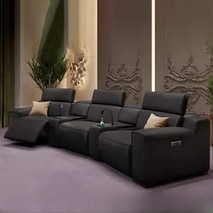 Rạp chiếu phim tại nhà sofa đồ nội thất nhà hát 3 mảnh ghế sofa ngồi có thể ngả sofa da màu đen ngồi có thể ngả