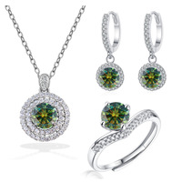Conjunto de Joyería de Plata S925 con Moissanita de Corte Brillante Certificada GRA, Anillo Abierto y Cadena para Mujer, Regalo de Joyería Fina y Elegante
