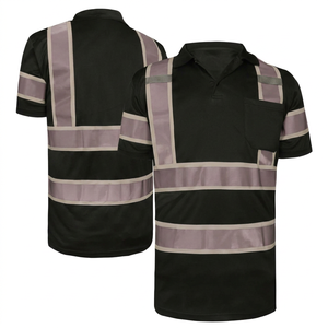 Camiseta Polo de Trabajo para Hombre, Negra, Alta Visibilidad, Transpirable, Resistente al Agua, con Tiras Reflectantes, Uniforme de Seguridad de Algodón - Product Image 1