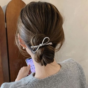 Silver <b>bow</b> side hair <b>clip</b> hair ornament hair <b>clip</b> women's exquisite crocodile <b>clip</b> hairpin high ponytail hair tie hair tie - Product Image 3