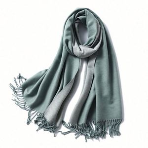 Chales Largos de Cachemira de Color Sólido para Mujer, Gruesos y Cálidos para Invierno, con Borlas, Bufanda de Doble Cara de Dos Colores para Exteriores - Product Image 4