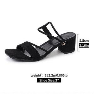 Nouvelles sandales sexy pour femmes à talons hauts, chaussures de loisirs pour femmes, dessus en velours, boucle en strass, bout carré, talon épais M-LQ-013 - Product Image 3