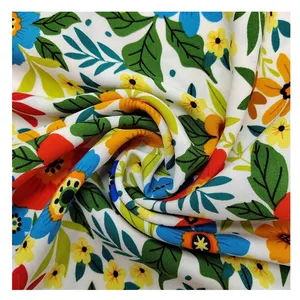 Design Flowers Spandex Fashion Fabric 4 Way Stretch Print Textile Fabric Silk Satin Fabrics Digital Print For Clothing