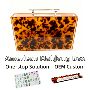 Scatola in acrilico per Mahjong americano con maniglia in metallo, motivo tartaruga ambra, custodia trasparente per tessere, organizer porta tessere - Product Image 1