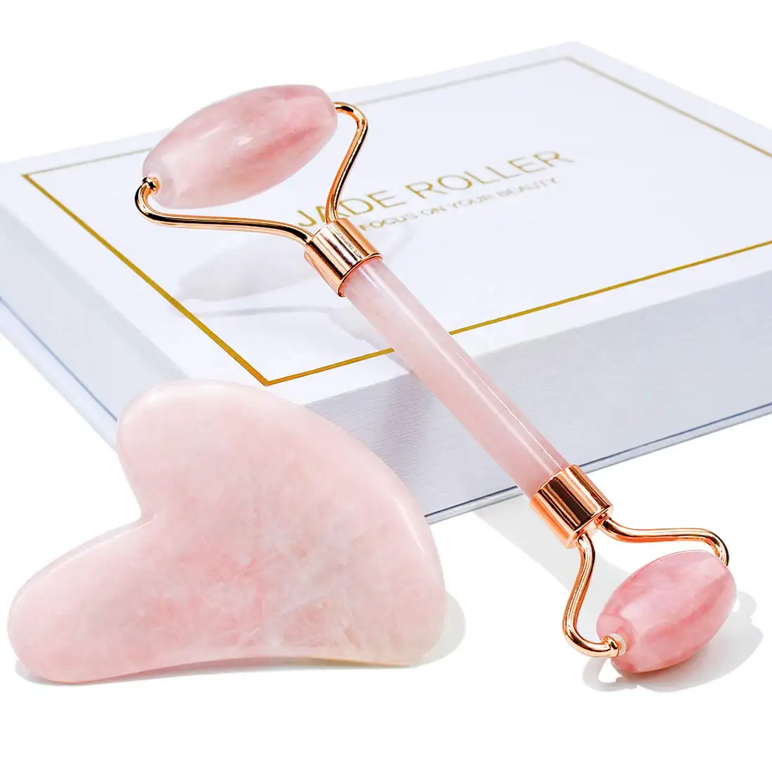 Manufacturer 100% Natural crystal Jade Roller Gua Sha private label facial Scraping Massage tool cheap rose quartz guasha board