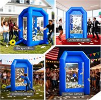 Cabine gonflable Cash Cube avec 2 souffleurs, machine à attraper l'argent, pour publicité commerciale et promotion d'événements, gonflage rapide (Bleu)
