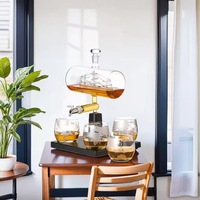 Decantador de Licor Personalizado con Grifo, Juego de Decantador de Whisky, Garrafa de Whisky de Vidrio con 4 Vasos Globo y Bandeja