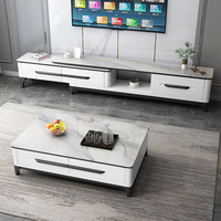 Table basse et meuble TV en bois moderne minimaliste avec dalles de roche Style panneau de luxe léger pour meubles de salon