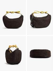 Bolso de Mano Tejido para Mujer, Estilo Retro Casual, Cadena Metálica de Alta Gama, Bolso Pequeño de Hombro o Cruzado, Forma de Dumpling - Product Image 4