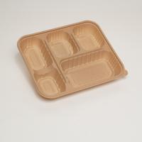 Boîtes à lunch bento en balle de riz avec logo personnalisé, 5 compartiments, sans PFAS, biodégradables, contenants alimentaires jetables avec couvercle, utilisation en restaurant