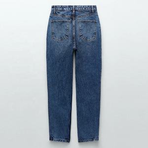 하이 퀄리티 기본 캐주얼 스트레이트 스타일 여성의 청바지 허리 도매에 로고 통기성 데님 중국에서 - Product Image 5