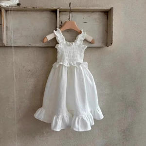 2025年 夏 女の子用 ノースリーブ プリンセスドレス カジュアル 子供服 無地 ラッフル ギャザー ストラップ ベビースカート - Product Image 2
