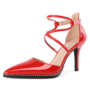 Chaussures habillées pour femmes à talons hauts, escarpins à talons aiguilles, ornées de perles, à brides croisées à la cheville, bout pointu, talon D'Orsay - Product Image 1