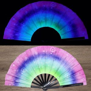 UV Glow <b>Bamboo</b> Fan for Women/Men Business Gift Painted Folk Art Design Large Rave Dance Festival Party Handheld EDC - Product Image 6