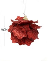 Boule de Noël en forme de feuille rouge scintillante SOTE, décoration artisanale pour arbre de Noël, décoration suspendue pour fête de Noël