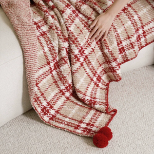 Winter Soft Blanket Cute Pom Pom Good Quality <strong>Red</strong> Home Decor Christmas <strong>Throw</strong> Blankets Plaid Knitted Christmas Gift Blanket - Product Image 5