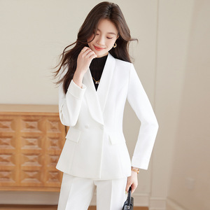 Women's Suit Set Black White Formal Wear Full Sleeve Polyester Satin Anti-Wrinkle Autumn Professional Office Style - Product Image 4