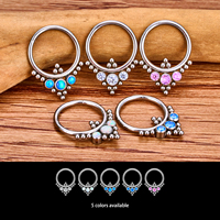Anneau de nez clicker en titane ASTM F136 avec zircon coloré et opale 16G, boucle d'oreille créole, bijou de piercing corporel tendance pour cartilage