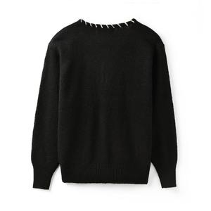 Maglioni Vintage neri lavorati a maglia girocollo lavorata a mano maglione corto <span class=keywords><strong>oversize</strong></span> <span class=keywords><strong>Cardigan</strong></span> lavorato a maglia Jacquard da donna - Product Image 2