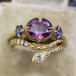 Huitan – bague serpent en cristal violet, bijoux animaux, mode, plaqué or 18k, zircone, strass, cuivre, bague serpent