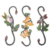 Gancho de hierro fundido pintado en forma de S, mariposa, pájaro, Libélula, Animal, hierro forjado, gancho multiusos, colgante para maceta de flores