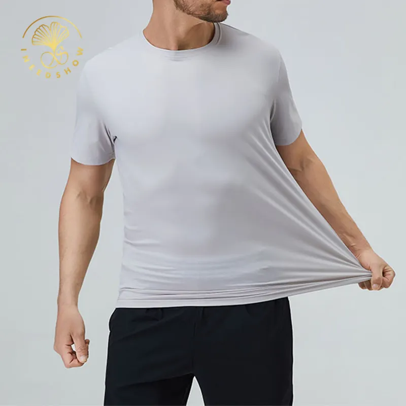 Personalize sua própria marca de alta qualidade com estampa de ginástica esportiva redonda com gola redonda e ajuste seco, camisetas masculinas lisas em branco