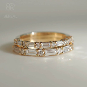 IGI Certified Vvs Lab Made Diamond Eternity Wedding <b>Ring</b> Custom 925 <b>Silver</b> Baguette Lab Created Diamond Anniversary <b>Ring</b> Jewelry - Product Image 2