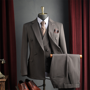 Costume Homme Croisé Rouge Haut de Gamme, Style Affaires Décontracté, Ensemble de Mariage Formel pour Témoin, Coupe Slim, Braguette Zippée, Tissu en Laine Peignée - Product Image 5