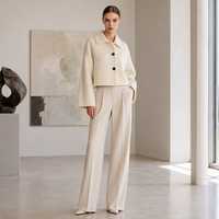 PRETTY STEPS Veste en cachemire double face brossé de qualité supérieure, couleur unie, coupe courte, manteau d'hiver cousu à la main, vêtements d'extérieur pour femmes