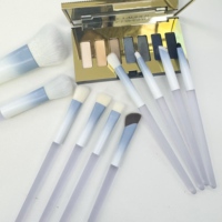 Ensemble de pinceaux de maquillage à manche transparent bleu, virole dégradée, poils synthétiques doux, pinceaux cosmétiques pour le visage entier, pour poudre et fard à paupières