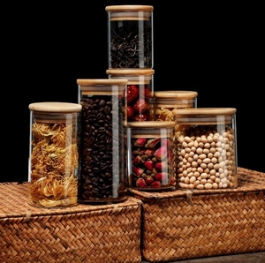 Toples penyimpan kaca dengan tutup bambu, toples penyimpanan makanan bening untuk kue Pasta tepung nasi teh biji kopi - Product Image 5