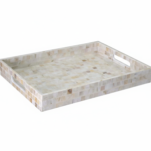 Plateau de service rectangulaire en nacre, plateau en bois de nacre, plateau de canapé, table basse, plateaux de service décoratifs faits à la main de luxe - Product Image 1