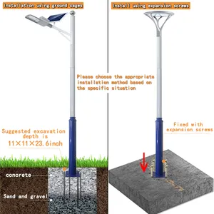 Facile à installer poteau de lampadaire solaire de 4m poteau de lumière combiné de lampadaire d'extérieur robuste