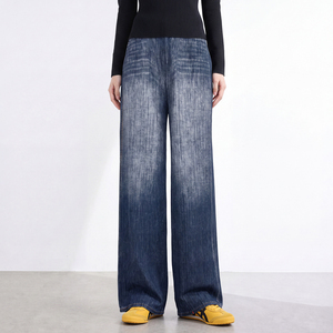 Pantalon plissé Miyake pour femme, taille haute élastique, coupe ample, jambe large, décontracté, vintage, délavé, écologique et de haute qualité - Product Image 2