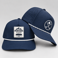 Casquette de golf imperméable à 5 panneaux avec fermeture snapback, découpe laser, respirante, avec cordon, logo personnalisé en caoutchouc, unisexe, vente en gros, OEM