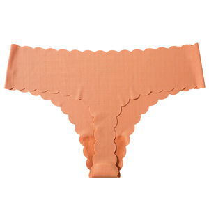 Women Ribbed <b>Seamless</b> <b>Thong</b> Underwear Scalloped Wave Edge Solid Low Rise Women Panties Soft Stretch Sports Yoga Underpants - Product Image 1