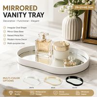 Plateau de vanité décoratif miroir avec bordure métallique surélevée pour l'affichage de parfums, cosmétiques, bijoux et la décoration intérieure – Vente en gros