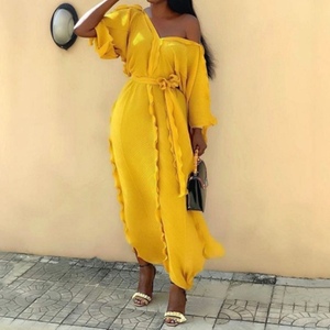 Robe Fluide Plissée en Mousseline de Soie avec Col en V, Volants et Perles, Style Africain Sexy pour Femme - Product Image 1