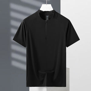 T-shirt en soie à demi-zip avec logo personnalisé, manches courtes, pour homme, séchage rapide, sportswear, manches courtes, absorption de la transpiration - Product Image 4