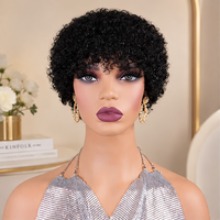 Perruques courtes sans colle en gros, cheveux vierges, perruques mécaniques bouclées Pixie, perruque naturelle en cheveux humains coupe Pixie