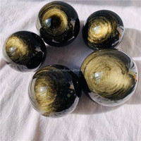 Boule obsidienne noire dorée naturelle, vente en gros, 15mm