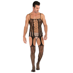 Jacquard Men Sexy Lingerie Underwear Open Crotch Fishnet Bodystocking Wholesale - Product Image 1