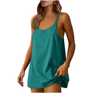 Coton été Mini barboteuse robe entraînement Tennis sports actifs athleisure tenues intégré Shorts à la mode vacances noir moyen - Product Image 6