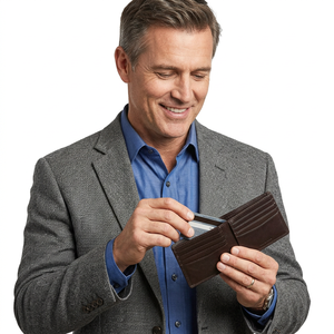 Portefeuille pour homme en cuir pleine fleur Crazy Horse Wriza avec fenêtre d'identification anti-RFID et coffret cadeau haut de gamme en bordeaux personnalisé - Product Image 4