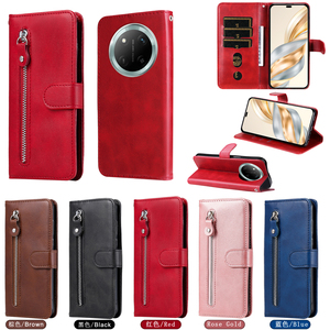 Étui portefeuille à rabat en cuir de luxe avec fermeture éclair pour <span class=keywords><strong>Huawei</strong></span> Honor Magic 7 Pro 5G/Magic 7/Magic 7 Lite avec béquille - Product Image 1