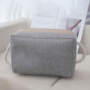 Linen Splicing Rectangular Basket Toys Book Stylish Foldable Organizer <b>Storage</b> <b>Box</b> With Cotton Rope Leather Handle - Product Image 4