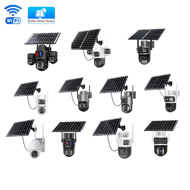 Outdoor Solar Powered Full Color Night Vision WiFi Security Camera Dual Screen No Dead Angle Viewing Alarm Detection Anti-Loss