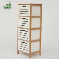 Commode moderne à 4 tiroirs en bambou, un élégant meuble de rangement pour la chambre à coucher et l'organisation du salon, en bois massif