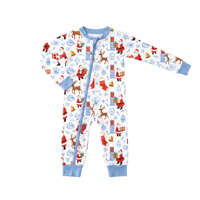 Combinaison de Noël pour bébé Puresun en fibre de bambou avec fermeture éclair, bleu bébé, imprimé rennes du Père Noël, vêtements de nuit pour tout-petits, pyjama en bambou