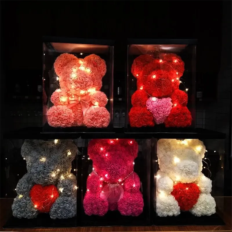 Giorno di san valentino 2021 regalo di alta qualità per sempre eterna fiore di peluche rosa orso 25 centimetri 40 centimetri con il contenitore di regalo orso cuore di fiori secchi